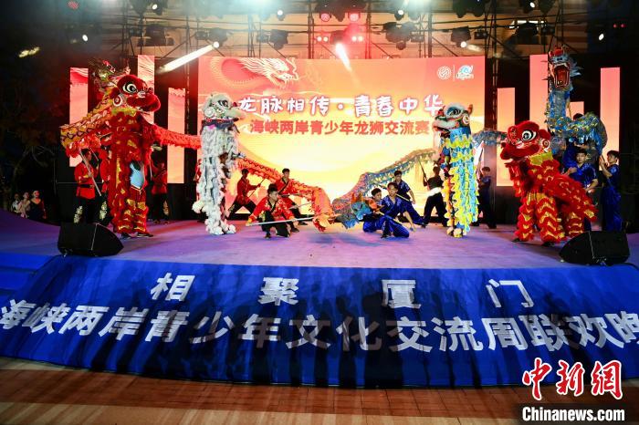 聯(lián)歡晚會上，兩岸青少年同臺呈現龍獅表演?！⊥鯑|明 攝