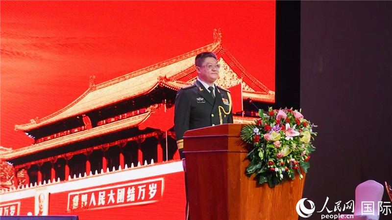 圖為中國駐老撾大使館國防武官李兵大校致辭。人民網(wǎng)記者 孫廣勇攝