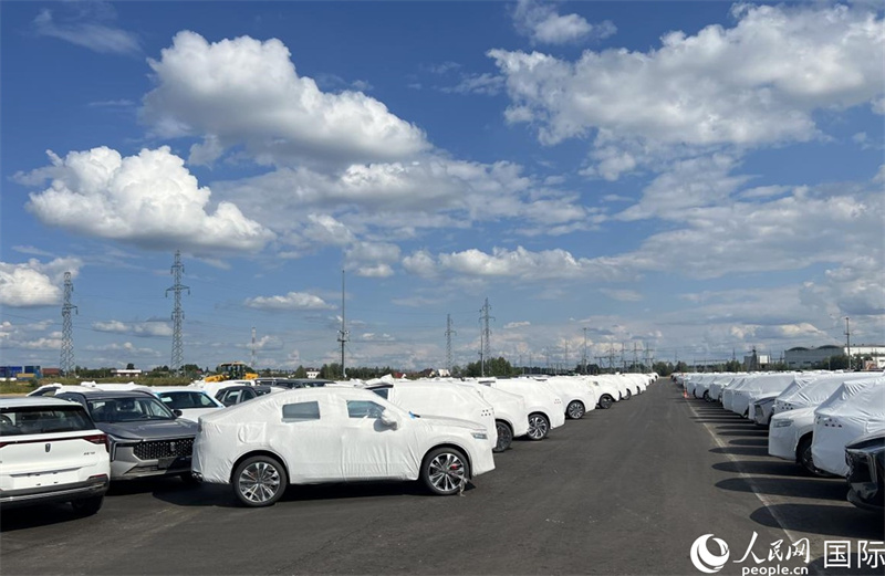 莫斯科別雷拉斯特物流中心內(nèi)的中國品牌汽車。人民網(wǎng)記者 申佳平攝