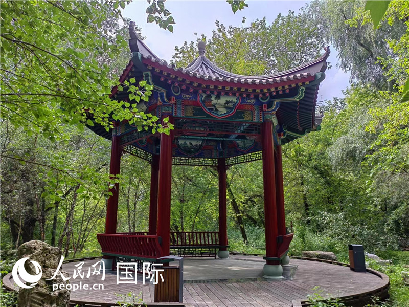 莫斯科中國貿(mào)易中心的中式園林“華銘園”一角。人民網(wǎng)記者 申亞欣攝