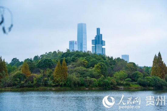 城市地標(biāo)與綠水青山相得益彰。人民網(wǎng) 陽茜攝