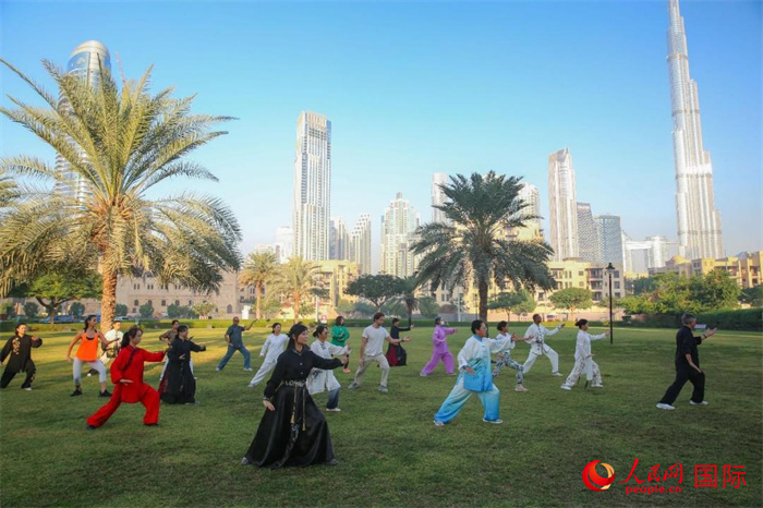 迪拜民眾在練習太極拳。人民網(wǎng) 塔里克·易卜拉欣攝