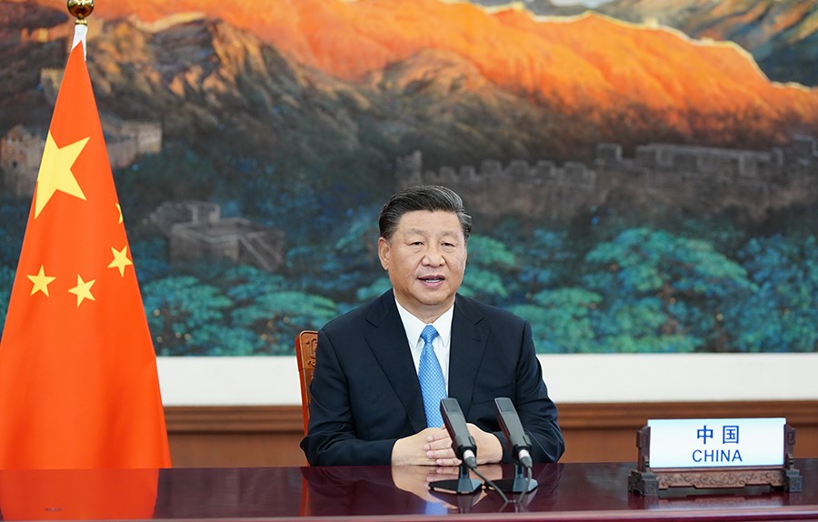 2020年9月22日，國家主席習(xí)近平在第七十五屆聯(lián)合國大會一般性辯論上發(fā)表重要講話。新華社記者 鞠鵬 攝
