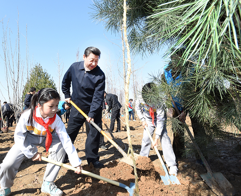 2015年4月3日，習(xí)近平總書記同大家一起植樹。