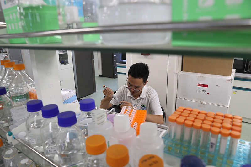 在三亞崖州灣科技城，一名青年科技工作者正在進行科研工作。