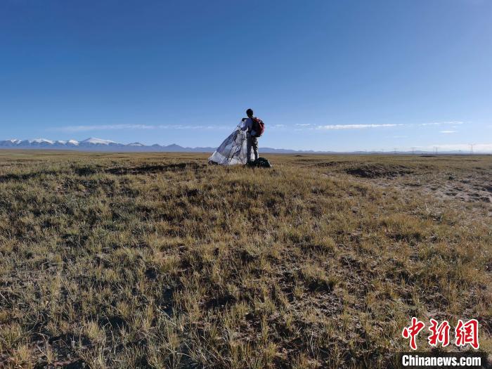 圖為索南達(dá)杰保護(hù)站保護(hù)隊(duì)員在可可西里找到露營(yíng)的葉某?！∴嚭Ｆ?攝