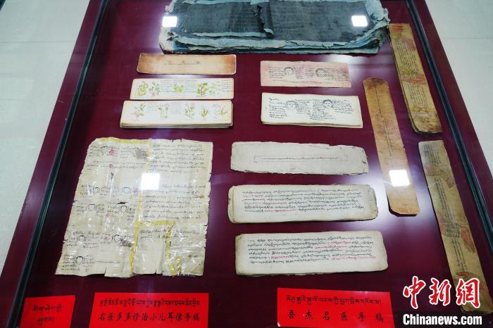 圖為藏醫(yī)古集文獻(xiàn)和藏醫(yī)臨床原始手稿?！●R銘言 攝