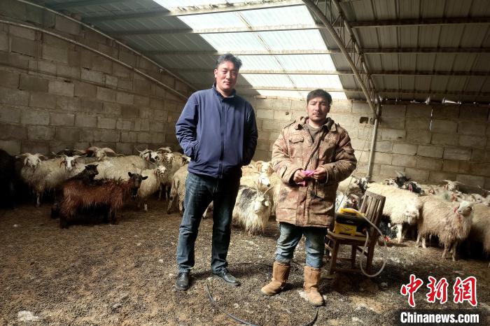 圖為華公太(左)走訪牧民生產(chǎn)生活情況?！〔彭?xiàng)什姐 攝