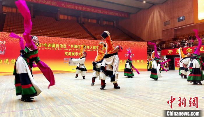 圖為西藏老年舞蹈隊(duì)齊跳傳統(tǒng)鍋莊舞?！∝暽＠?攝