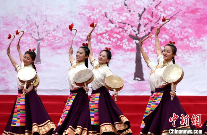 3月28日，西藏林芝第二十屆桃花旅游文化節(jié)開幕式上的文藝表演。　李林 攝