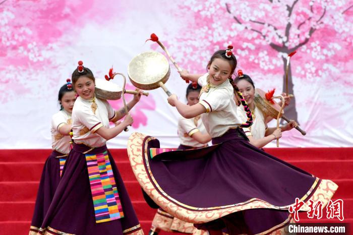 3月28日，西藏林芝第二十屆桃花旅游文化節(jié)開幕式上的文藝表演。　李林 攝