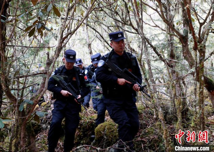 山南邊境管理支隊玉麥邊境派出所民警在邊境原始森林里開展邊境巡邏。　鄭琦山 攝